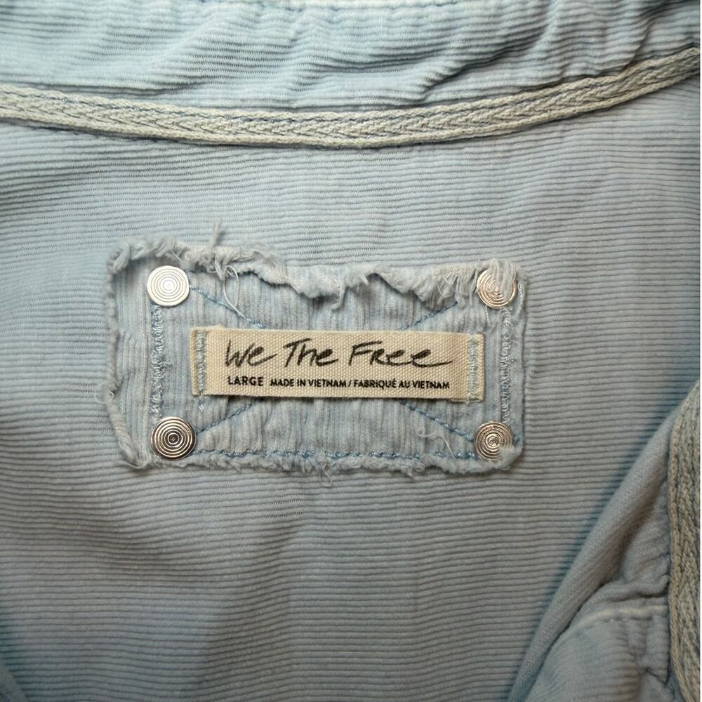 We The Free Corduroy Button Down Shirt Large Oversized Blue Shacket Boho - Picture 4 of 12